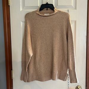 Kaisley-L-tan-high neck, long sleeve ribbed detail, pull over sweater